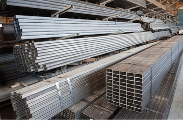 Series of different sizes metal profile in warehouse