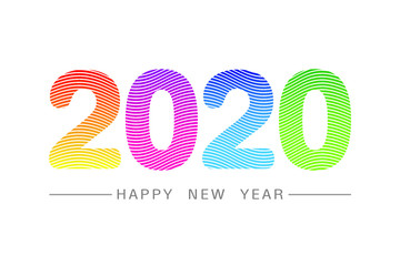 2020 Happy New Year logo text design. Greeting card with inscription 2020 for your layout flyers and greetings card or christmas themed invitations. Brochure design template, card, banner. Vector illu