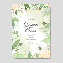 elegant wedding invitation card with floral and leaves premium vektor