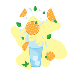 Healthy lifestyle. Cocktail or juice orange fruit. Vector.