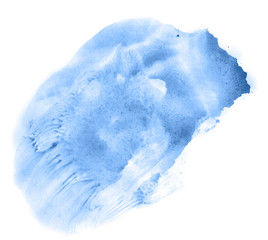 Abstract watercolor background hand-drawn on paper. Volumetric smoke elements. Blue color. For design, web, card, text, decoration, surfaces.