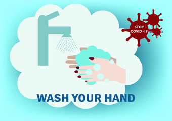 Hand women washing her hand with soap ;protect covid - 19