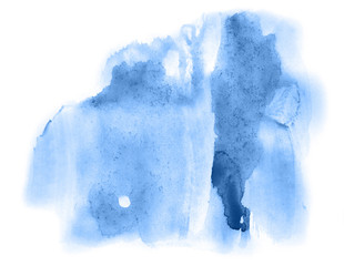 Abstract watercolor background hand-drawn on paper. Volumetric smoke elements. Blue color. For design, web, card, text, decoration, surfaces.