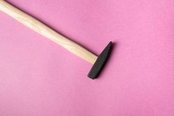hammer with wooden handle close-up