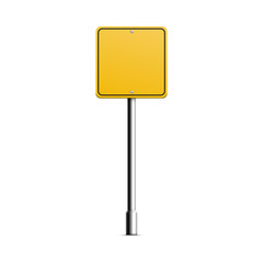 Square yellow road signboard template isolated on white background