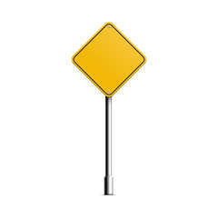 Mockup of yellow rhombus road signboard realistic vector illustration isolated.