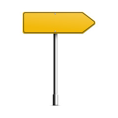 Realistic yellow road sign in arrow shape - blank mockup