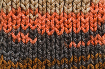 Knitted fabric from colored wool yarn, texture