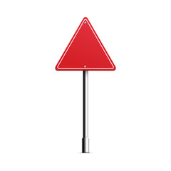 Realistic red triangle road sign on metal pole with blank copy space