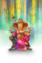 Lord Ganesha, is one of the best-known and most worshiped god in the Hindu religion lord Ganesha of Indian festival tradition  - obrazy, fototapety, plakaty