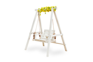 Wooden chair swing isolated - obrazy, fototapety, plakaty