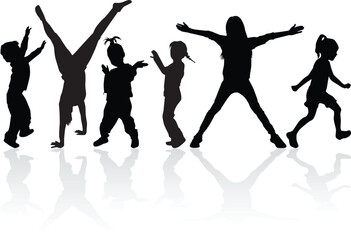 Silhouette of children on white background.