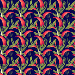 Bright pepper texture seamless digital pattren on a blue background. Print for banners, wrapping paper, posters, cards, invitations, fabrics, cafes, menus, restaurants, web design.
