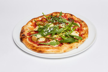 A slice of pizza on a plate