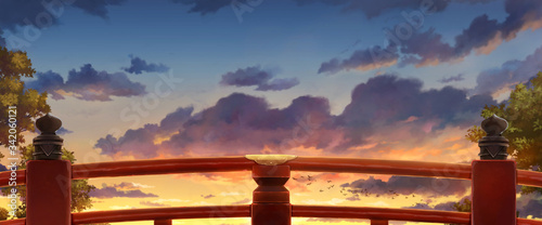 Fototapete Japanese Red Bridge Afternoon Anime Background Fototapeten Deztinie