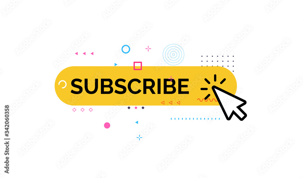 Fototapete button of subscribe, funny and colorful style icon. media channel subscription, click on yellow butt