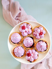 Blueberry tartlets with berry meringue, summer cake