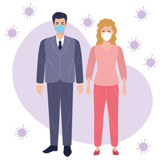 couple using face masks characters