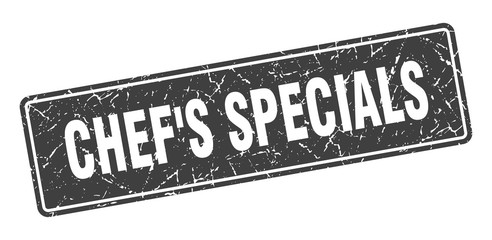 chef's specials stamp. chef's specials vintage black label. Sign