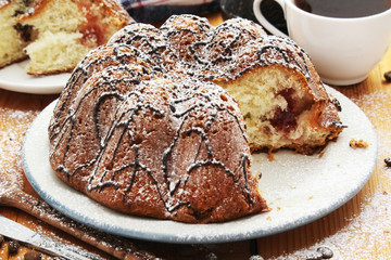 A biscuit cake with chocolate