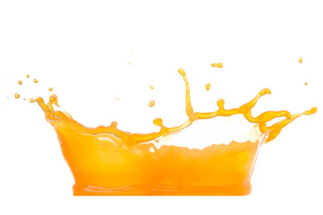 Fototapeta na wymiar Fresh orange juice splashes on a white background