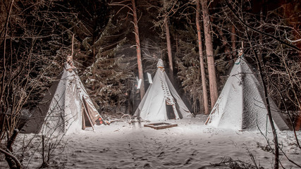 indian teepee in the winter forest