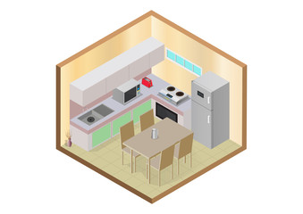 Fototapeta premium Vector isometric modern kitchen interior.