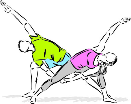 couple stretching fitness exercising yoga vector illustration