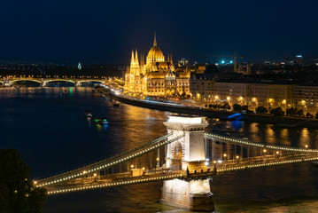 Naklejka na ściany i meble night panorama of the city of Budapest in Hungary
