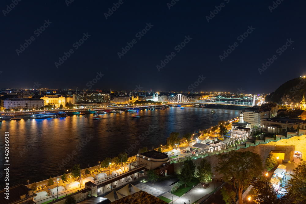 Poster night panorama of the city of Budapest in Hungary