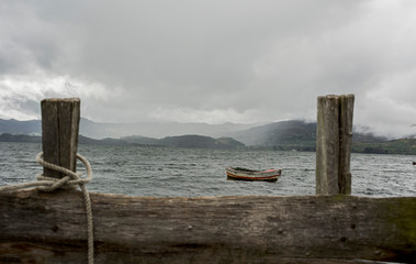Naklejka premium A break for boating on Lake Tota in Boyacá, Colombia. A place to camp, relax and enjoy the view in a heavenly place.