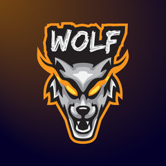 Wolf fang angry e-sport character mascot logo design vector template 