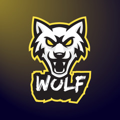 Wolf fang angry e-sport character mascot logo design vector template 