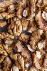 Peeled Raw Walnuts. Fresh organic Nuts. Raw nuts. Many delicious Walnuts as a food background.