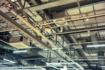Metal construction. The ceiling of an industrial building.
Reinforced concrete construction. New technologies