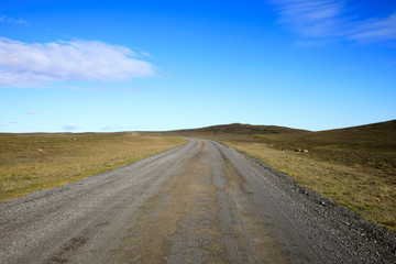 Kjolur / Iceland - August 25, 2017: The gravel road named Kjolur Highland Road, Iceland, Europe