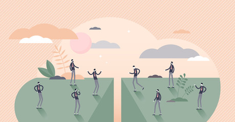 Divided people vector illustration. Social separation tiny persons concept.