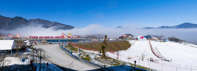 Panorama view of Xiling Snow Mountain Ski Resort, Chengdu, China