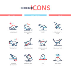 Different dinosaurs - line design style icons set © Boyko.Pictures