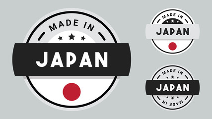 Made in Japan collection of ribbon, label, stickers, badge, icon and page curl with Japan flag symbol.
