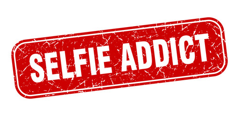 selfie addict stamp. selfie addict square grungy red sign