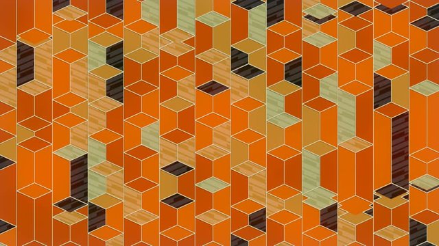 Geometric flat pattern with orange moving cubes. 3d rendering loop animation UHD