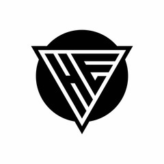 HE logo with negative space triangle and circle shape design template