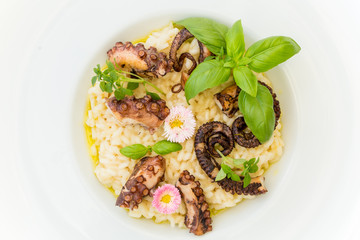 danie, risotto, owoce, morza,  ośmiornice