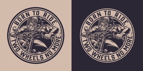 Monochrome motorcycle round emblem