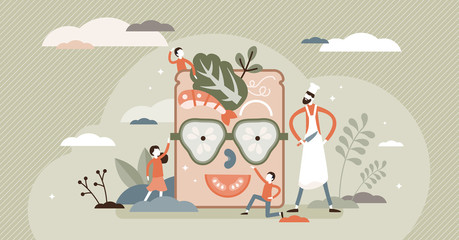 Fun food vector illustration. Meal decoration flat tiny persons concept.
