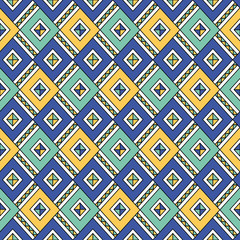 Rauten nahtloses Muster. Geometrischer Hintergrund. helles Muster mit Blau, Türkis, Gelb