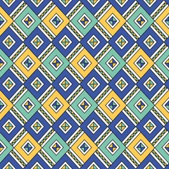 Gordijnen Rhombuses naadloze patroon. Geometrische achtergrond. helder patroon met blauw, turkoois, geel © Pavel