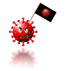 Funny angry coronavirus molecule with flag