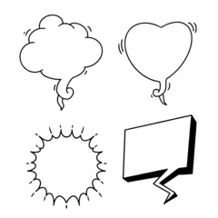 Hand drawn set of speech bubbles. Doodle set element. Vector illustration.